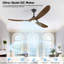 Ventilateur de plafond en bois massif 3 pales avec lumière DEL à intensité variable et télécommande, moteur à courant continu réversible-1094368010-1094988170