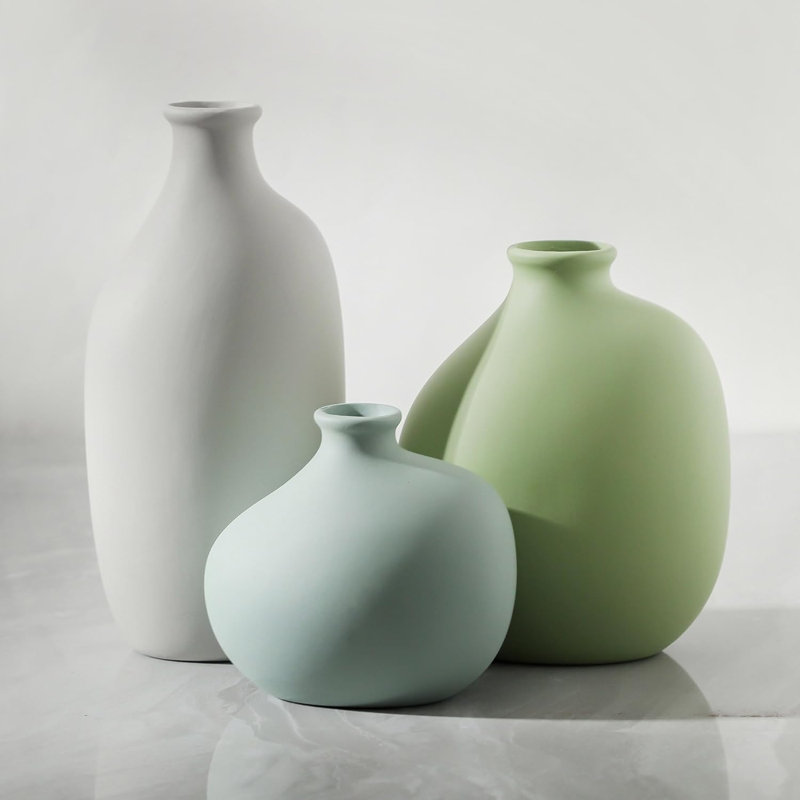 Ceramic Vase Set Of 3, Rustic Farmhouse Pottery Vases For Home Decor, Perfect For Pampas Grass, Dried Or Fresh Flowers, Ideal For Living Room, Bedroom, Kitchen, Bathroom, Bookshelf, Table Centerpiece