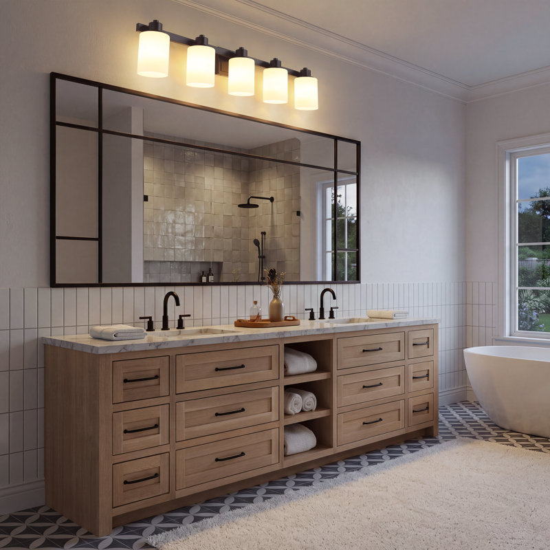 Éclairage pour salle de bain 41 lumières 41 po en bronze huilé avec abat-jour en verre givré blanc laiteux, luminaire pour salle de bain sur miroir