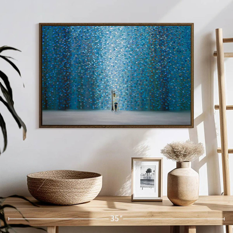 Pluie nocturne, 25 po x 17 po, Cadre flottant noyer