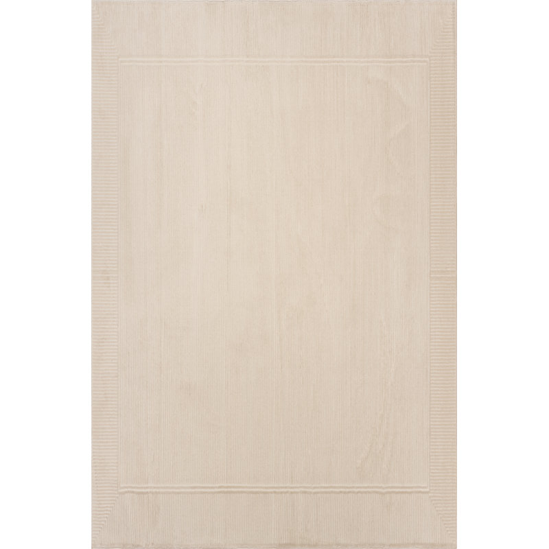  Evarielle Bordered Washable Area Rug, Ivory, Rectangle 5'3" x 8'11"