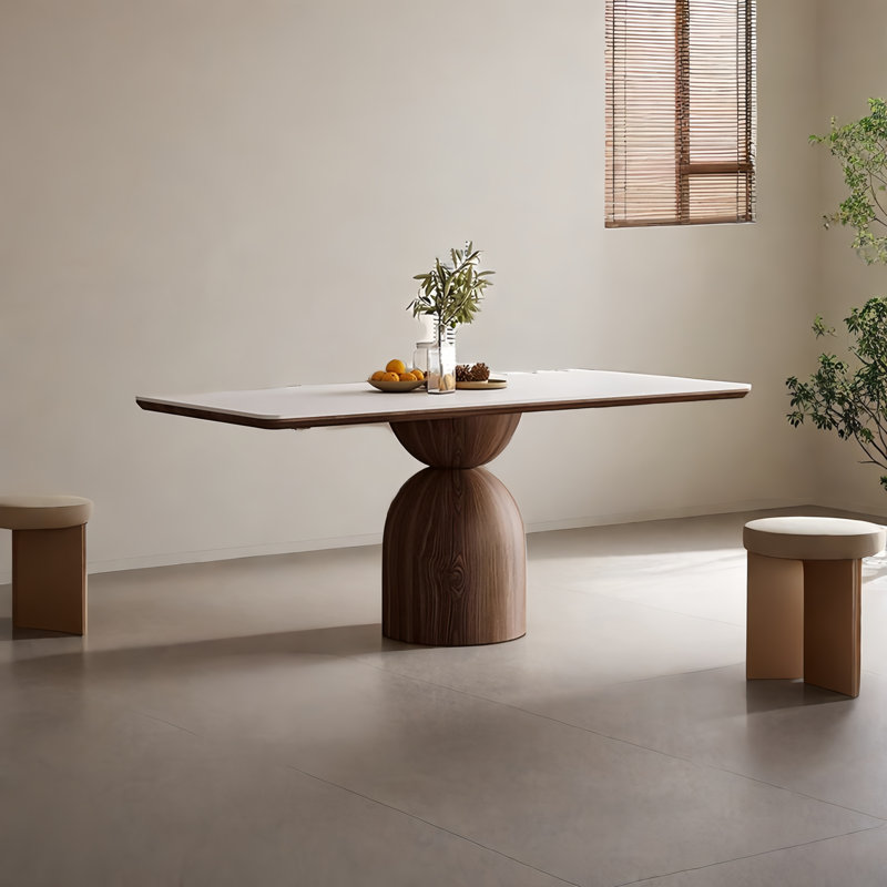 Rectangular Rock Slab Solid Wood Dining Table, 29.50" H x 55.10" L x 27.60" W