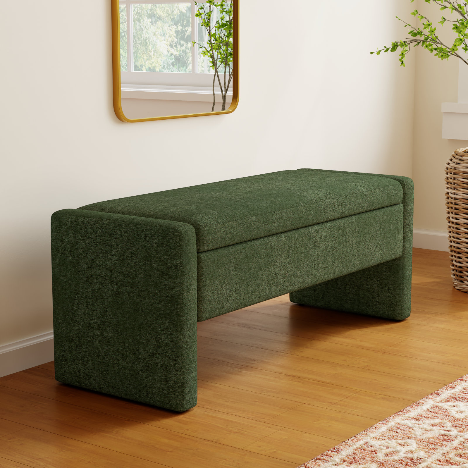 Sharpay Upholstered Storage Bench, Braun Forest