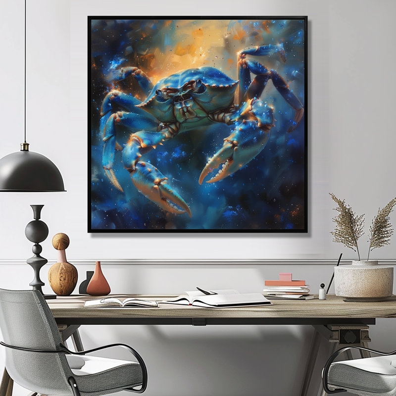 Décoration murale bleu astrologie cosmique cancer I - astronomie cancer, Cadre flottant noir, H 30 po x l 30 po