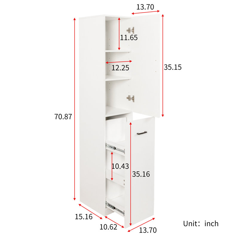 Armoire de rangement blanche autoportante avec tablettes coulissantes, unité de rangement de 180 cm de hauteur pour la cuisine