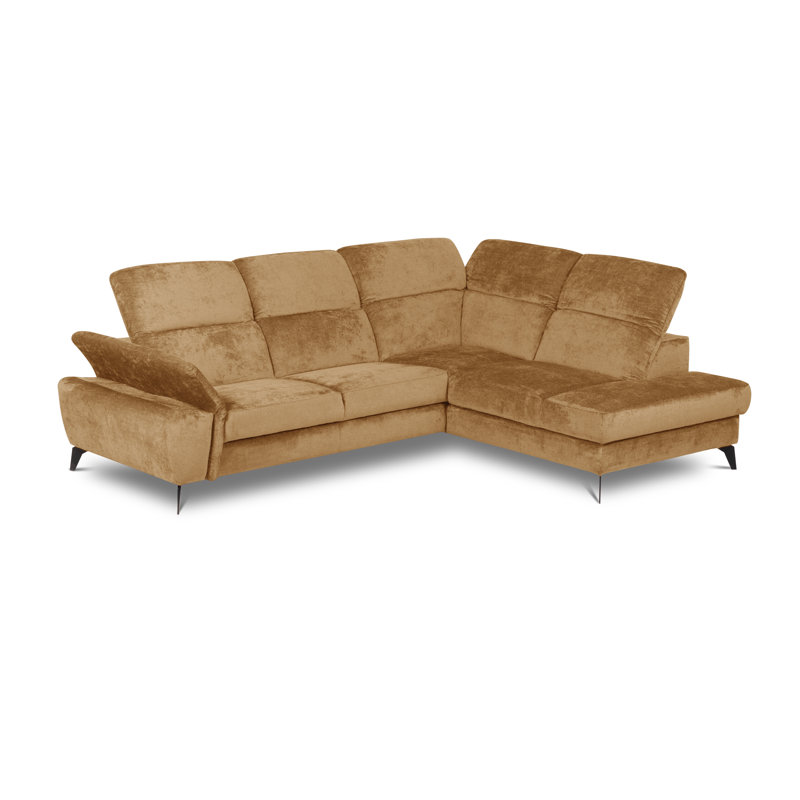 Bellagio Fabric Corner Sofa with Pull-Out Bed, Storage, Adjustable Headrests and Armrest, Yellow, Right Hand Facing