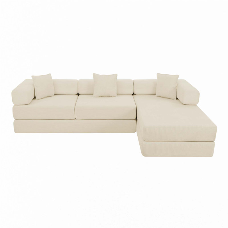 108'' Modular Sectional Sofa with L-Shape Chaise, Beige Corduroy