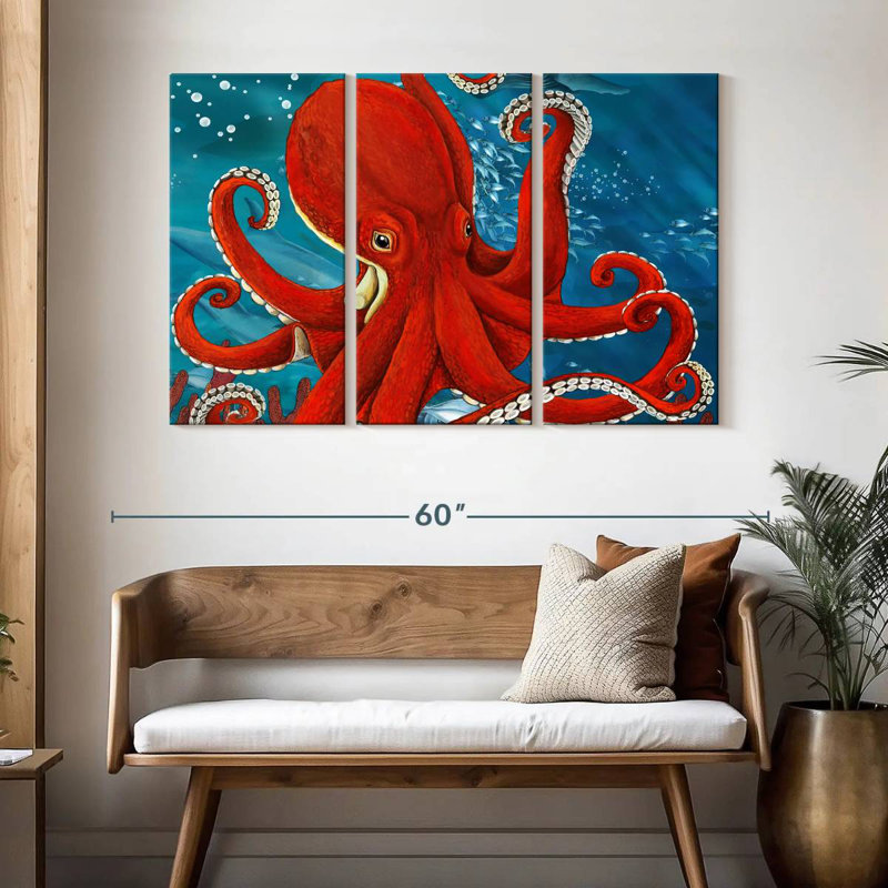 Brampt Vibrant Red Octopus, 32" H x 50" W