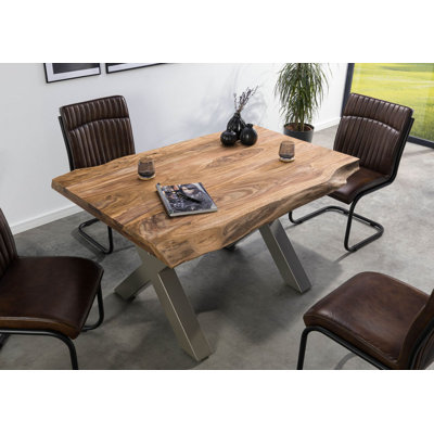 Solid Wood Top Metal Base Dining Table