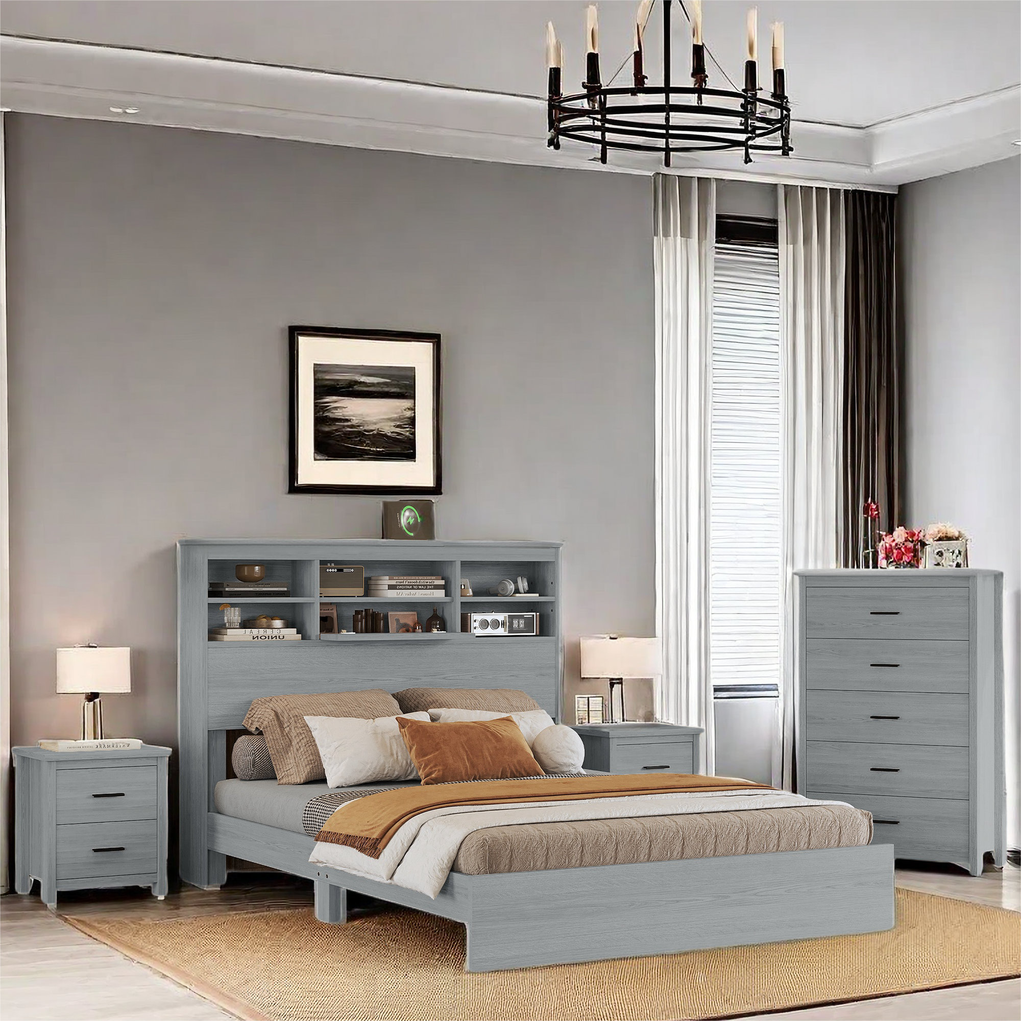 Latitude Run® Jamiyla Bedroom Set Included Wooden Bed, 2 Nightstands