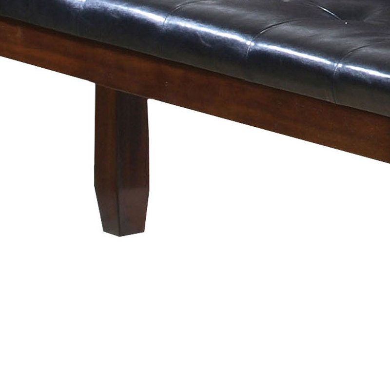  Banc rembourré en similicuir et bois 48 pouces noir et espresso, H 20 po x L 48 po x P 16 po, Noir, Espresso