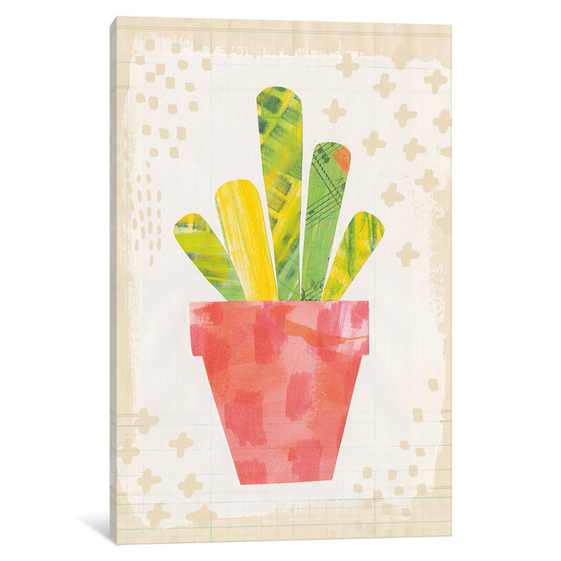 «Collage Cactus VI.A, impression sur toile tendue, H 18 po x l 12 po x P 1,5 po, Toile tendue, Blanc