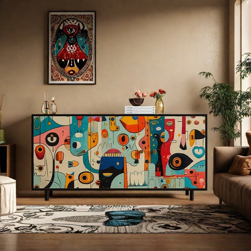 French Abstract Art Accent Cabinet