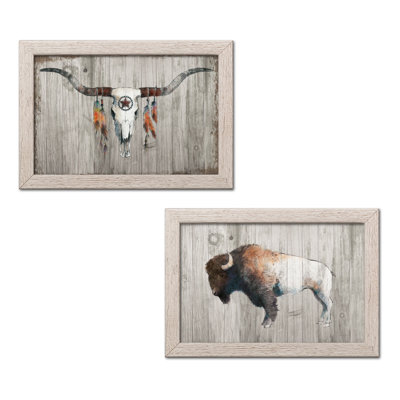 " Southwestern Colorful Bison And Longhorn " by Avery Tillmon 2 - Pieces