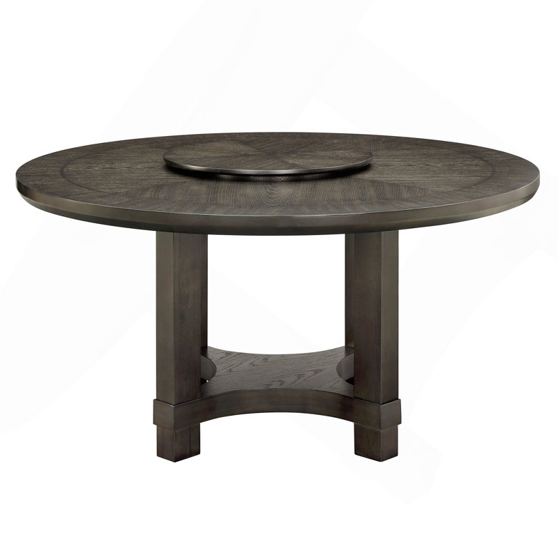 Table ronde transitionnelle avec plateau tournant en bois brun foncé