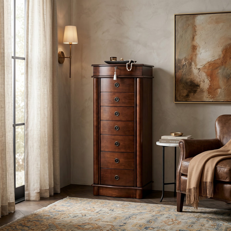 Armoire à bijoux avec miroir Argueta, Noyer