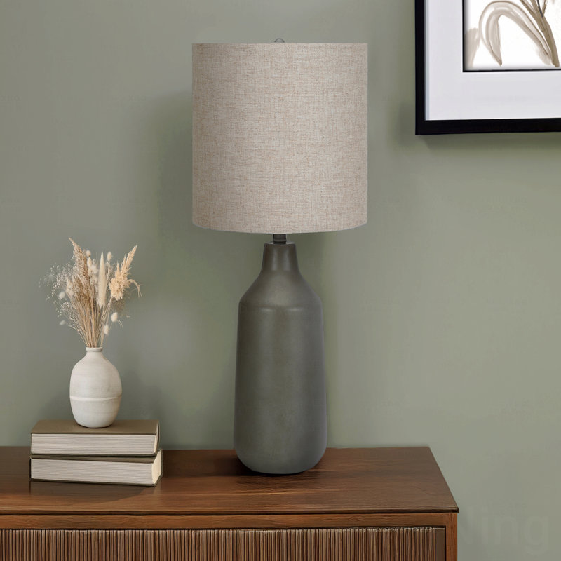 Table Lamp  - 24" Height,, Grey Concrete, Beige Shade, Gray, Beige