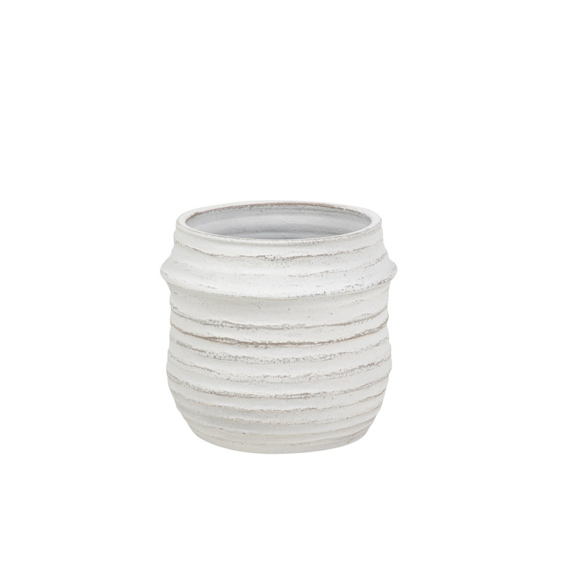 WHITE CERAMIC POT, 23cm H x 28cm W x 28cm D