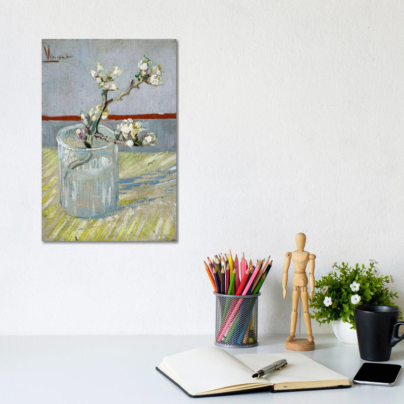 Sprint Of Flowering Almond Blossom In A Glass by Vincent Van Gogh - Wrapped Canvas Painting, 20.32 cm H x 30.48 cm W