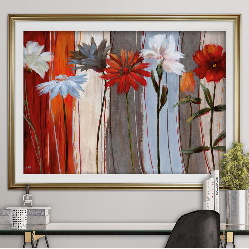 « spring débuts », reproduction de peinture à l’acrylique encadrée, Or, H 30 po x l 40 po x P 1,5 po