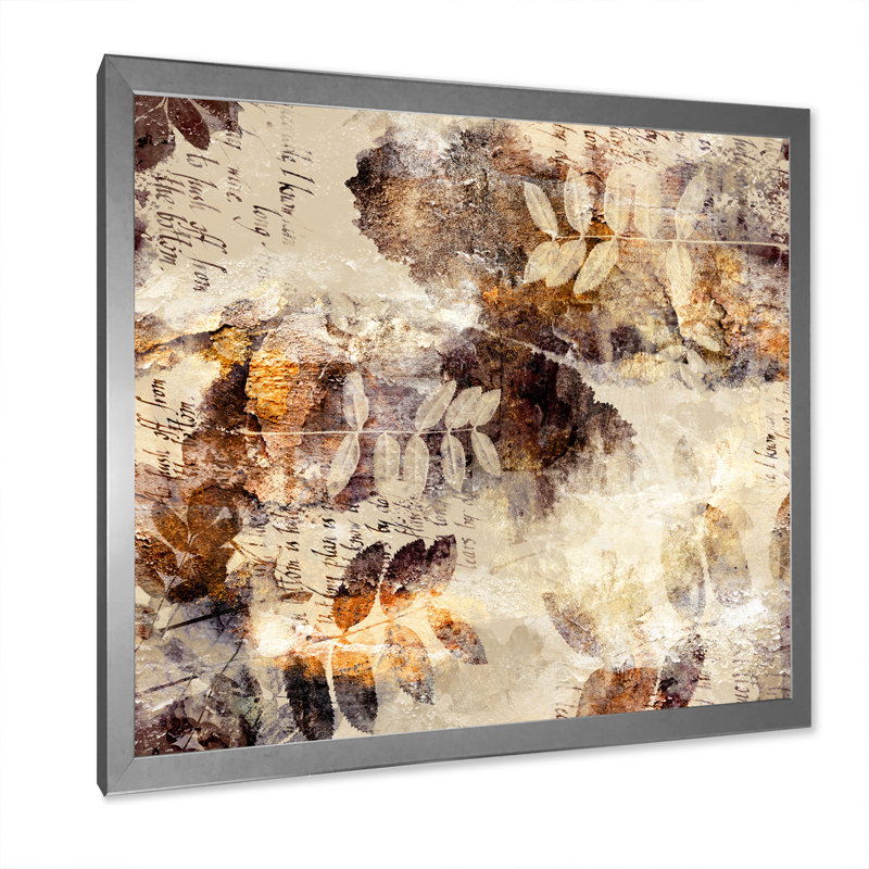 " Brown Orange And Grey Grunge Pattern " Painting Print, Silver Framed, 37.5" H x 37.5" W x 1.5" D