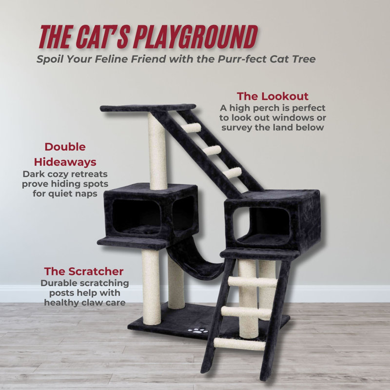 Dark Gray Sisal 3-Level Cat Tree with Condos and Ladders