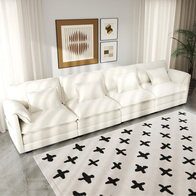 Canapé modulaire en U en chenille 111 po beige foncé avec repose-pieds et coussins 111 po