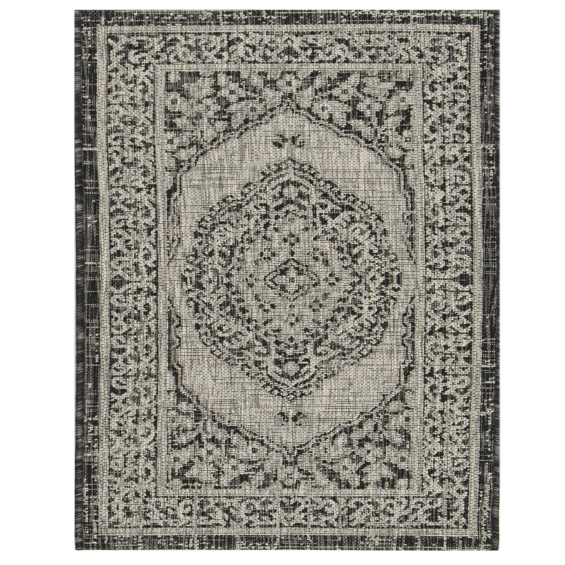 Auburn Light Grey/Black Indoor/Outdoor Rug, Rectangle 61 x 109 cm