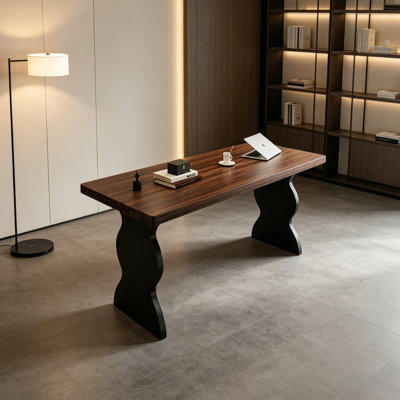 Bureau rectangulaire en acier au carbone et bois de noyer durable