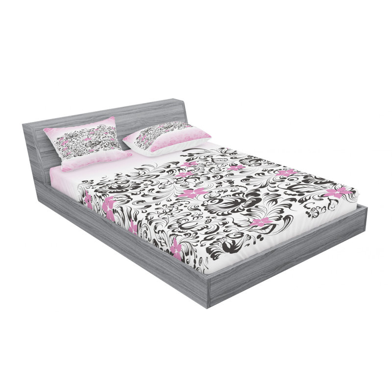 Microfiber Floral Sheet Set, Queen Sheet Set + Fitted Sheet + 2 Pillowcases