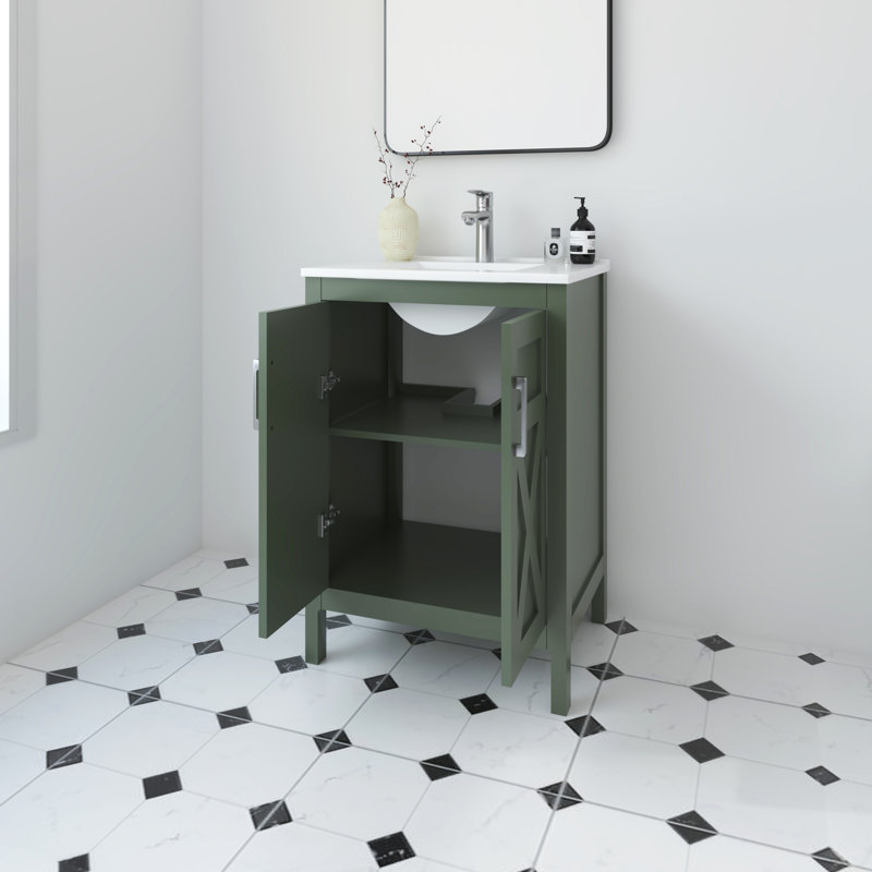 Amandie 24 in. Single Sink Freestanding Bath Vanity in Forest Green with White Ceramic Top, Forest Green