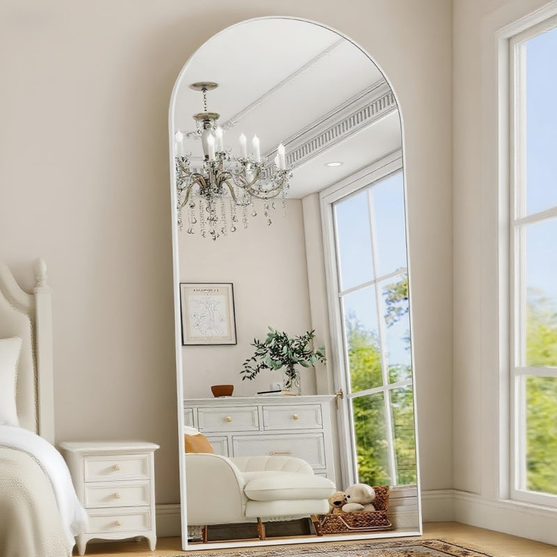 Full Length Mirror, 71"X30" Arched-Top Floor Mirror, Modern Full Body Mirror With Stand, Wall Mirror With Aluminum Alloy Frame For Bedroom, Living Room, White