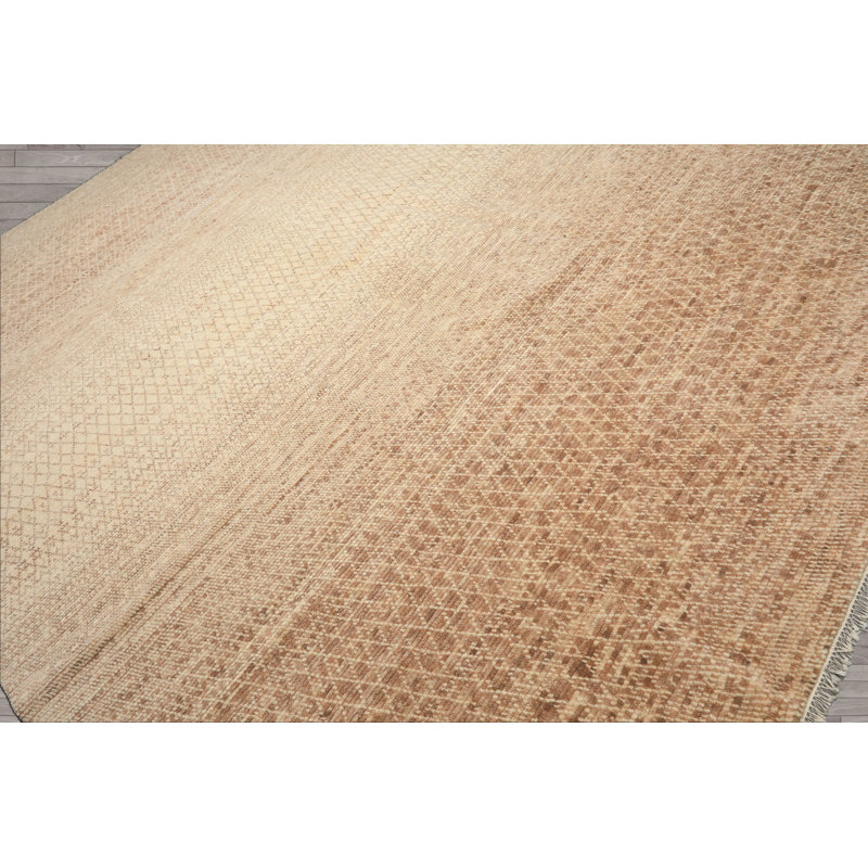 Tapis transitionnel tibétain en laine noué à la main brun clair 9 pi 10 po x 14 pi 4 po