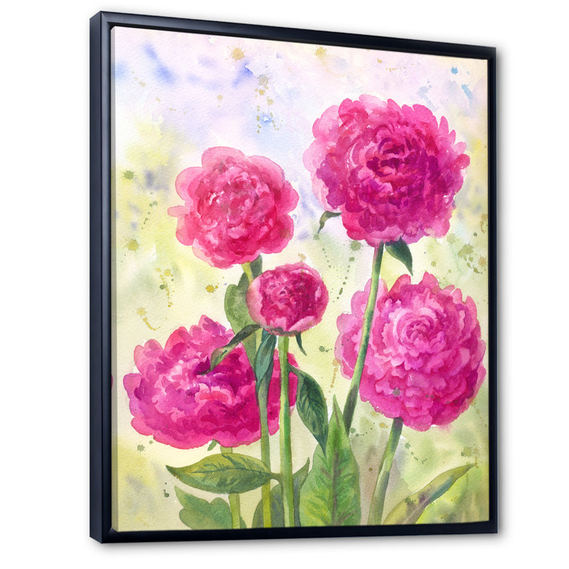 Pivoines lumineuses dans un jardin fleuri - On, H 40 po x l 30 po x P 1,5 po, Cadre flottant noir