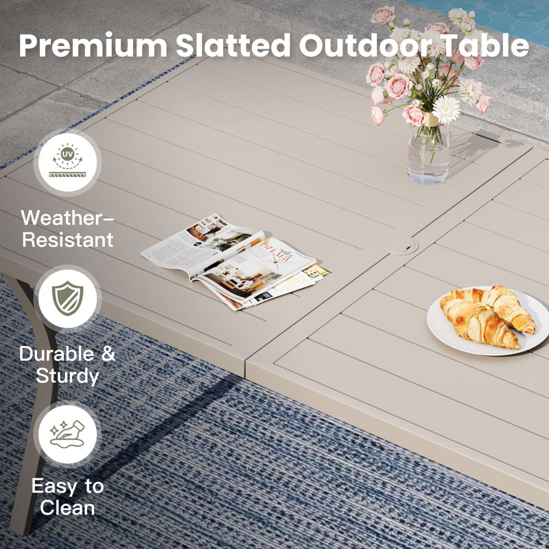 Rectangular Outdoor Patio Dining Table, Beige