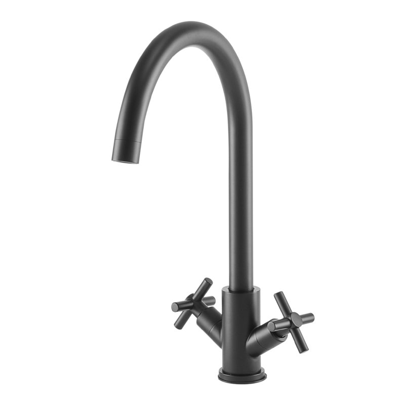 G1/2 304 Stainless Steel Dual-Handle Kitchen Faucet, Black