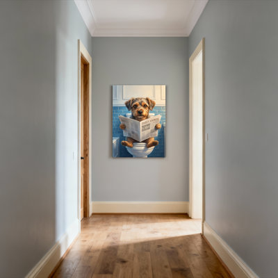 Dog Reading Newspaper Canvas Wrapped Wall Art Set Of 1