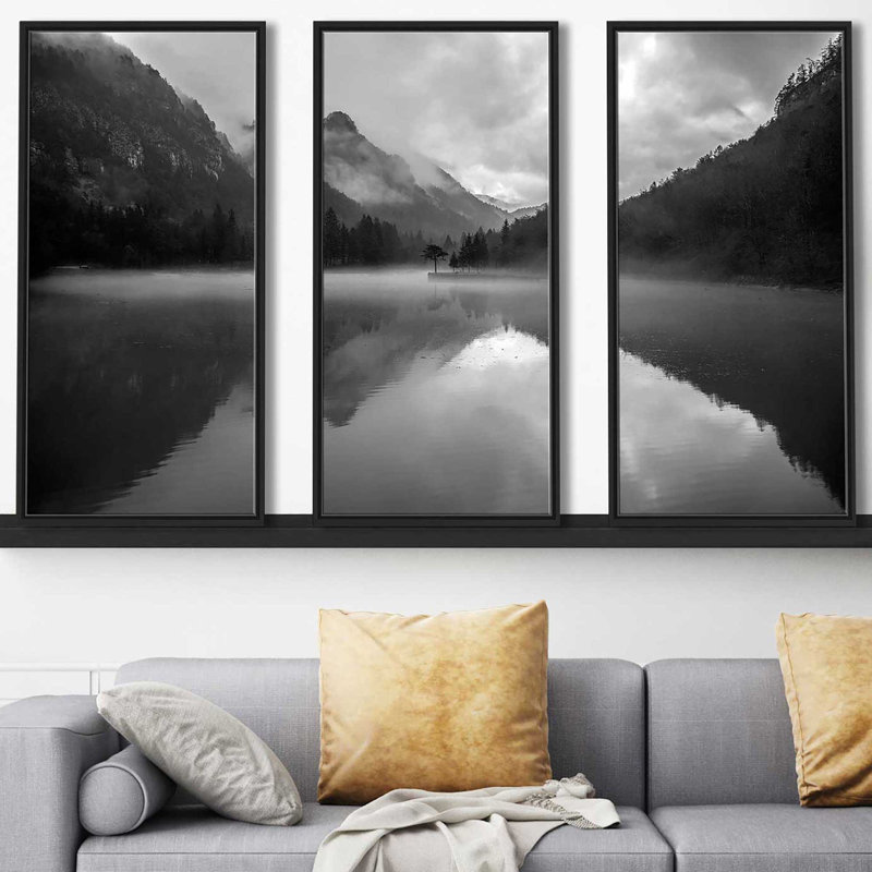 «Mountain Lake» par Design Fabrikken, reproduction sur toile flottante 3 pièces, H 41,5 po x l 64,5 po x P 2 po