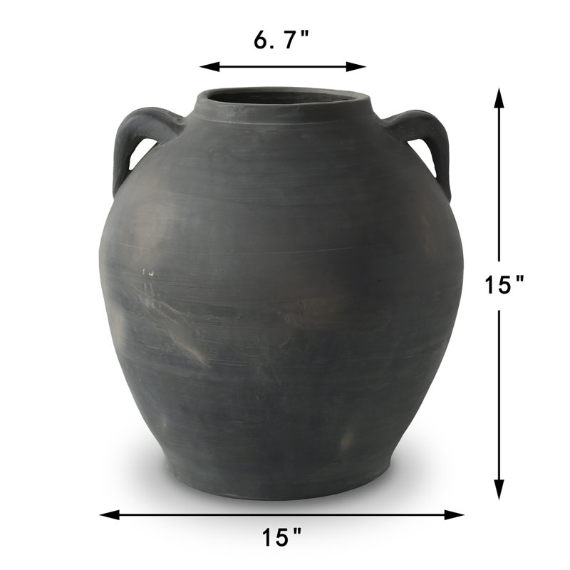 Approx.15" Earthy Gray Pottery Vase with Two Handles