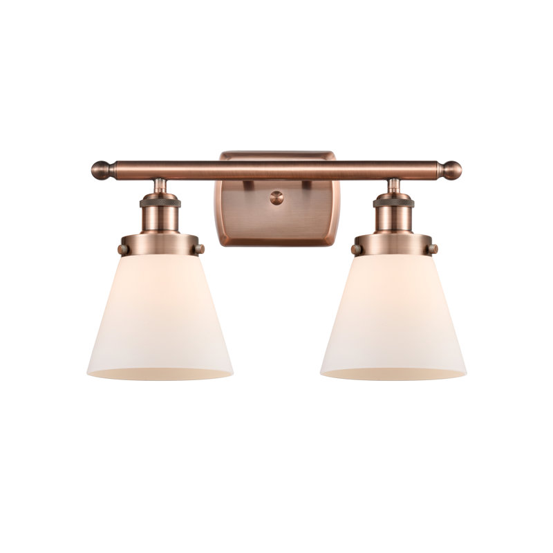 Ballston Urban Cone 6" - 2 Light 16" Bath Vanity Light, Antique Copper, Incandescent, Matte White