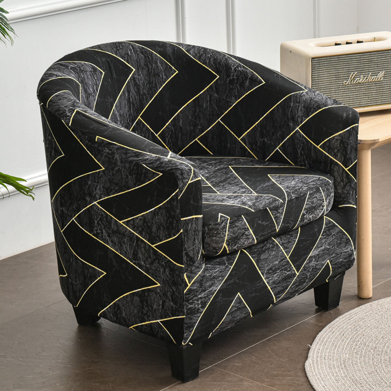 Housse pour fauteuil à coussins carrés/rectangulaires, Mélange de polyester noir / gris, Mélange de polyester
