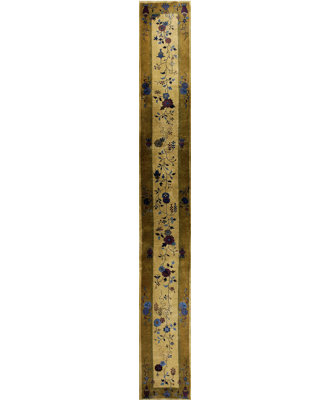 Light Color Antique Narrow and Very Long Art Deco Chinese Hallway Runner Rug