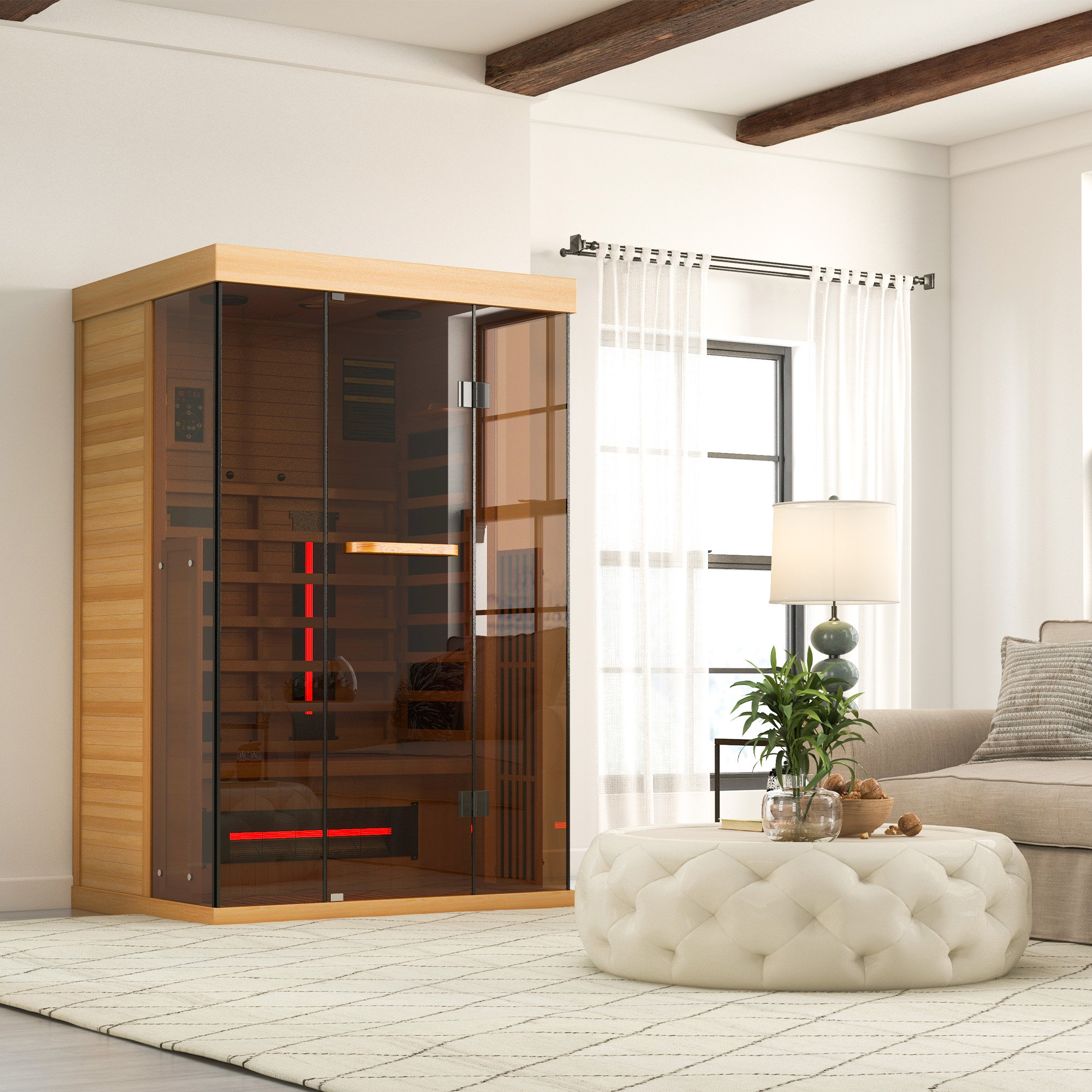 Erommy 2 - Person Indoor Bluetooth Compatible FAR Infrared Sauna in Hemlock & Reviews | Wayfair