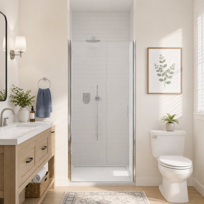 Porte de douche pivotante semi-sans cadre avec verre trempé de 1/2 po (6 mm)