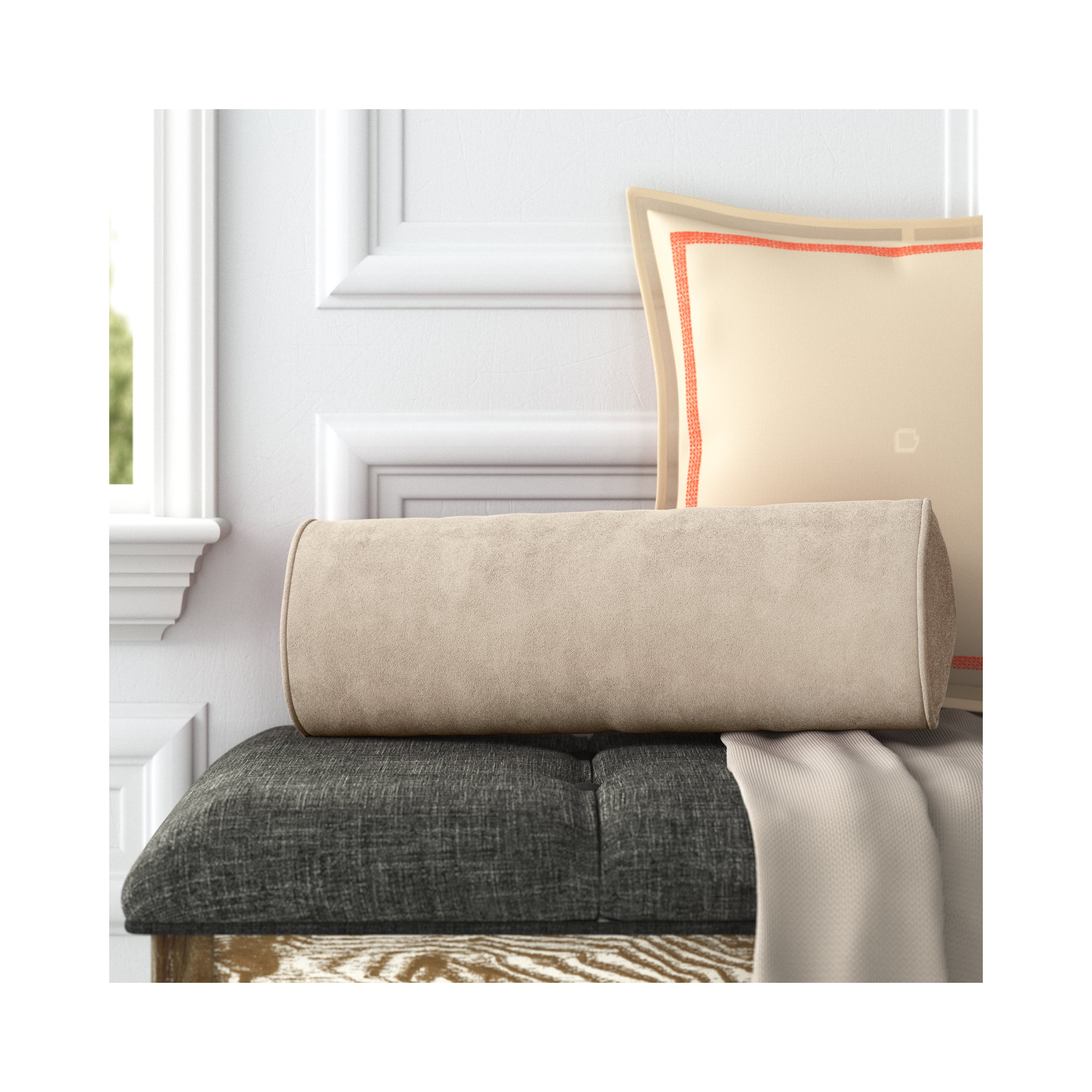 Deane Bolster Accent Pillow, Polyester/Pollyfill, Oatmeal