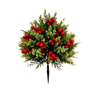 Pla stic plant planting Artificial  Tree With Red Berries Outdoor Faux  Topiary With Ground Stakes For Porch Garden Patio Holiday Decor