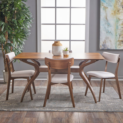 Bryona 59" 4-Person Wood Trestle Dining Set with Upholstered Chairs