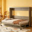 Grand lit escamotable mural avec rangement, armoire-lit pliable avec coiffeuse, miroir central et 2 tiroirs latéraux-2082051960