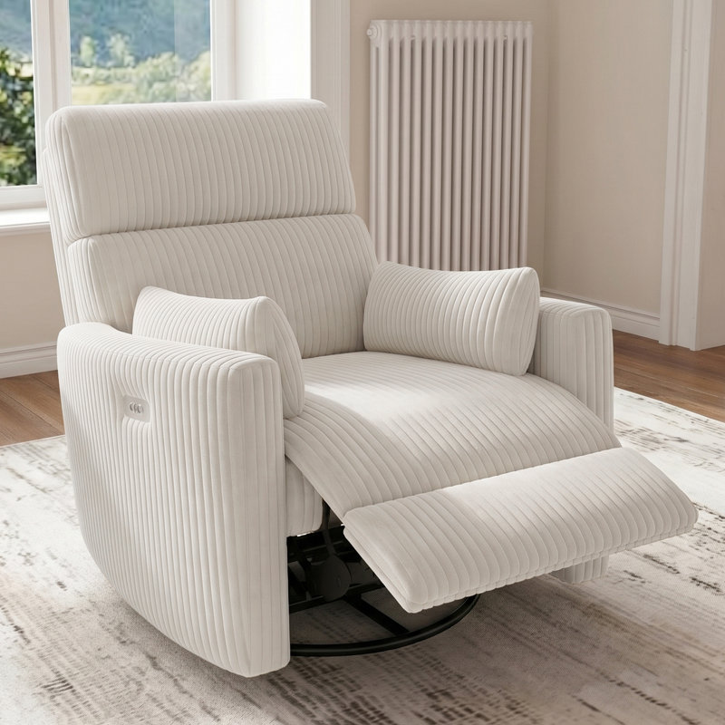 Fauteuil inclinable en velours côtelé de 36,6 po de large avec pivot , Beige