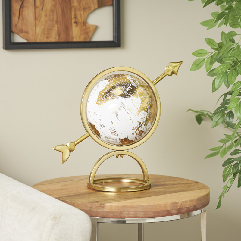 Globe terrestre en métal Mahairir, H 15,1 po x l 14 po x P 6,7 po